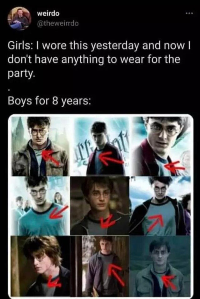 harry potter with the same t-shirt - meme