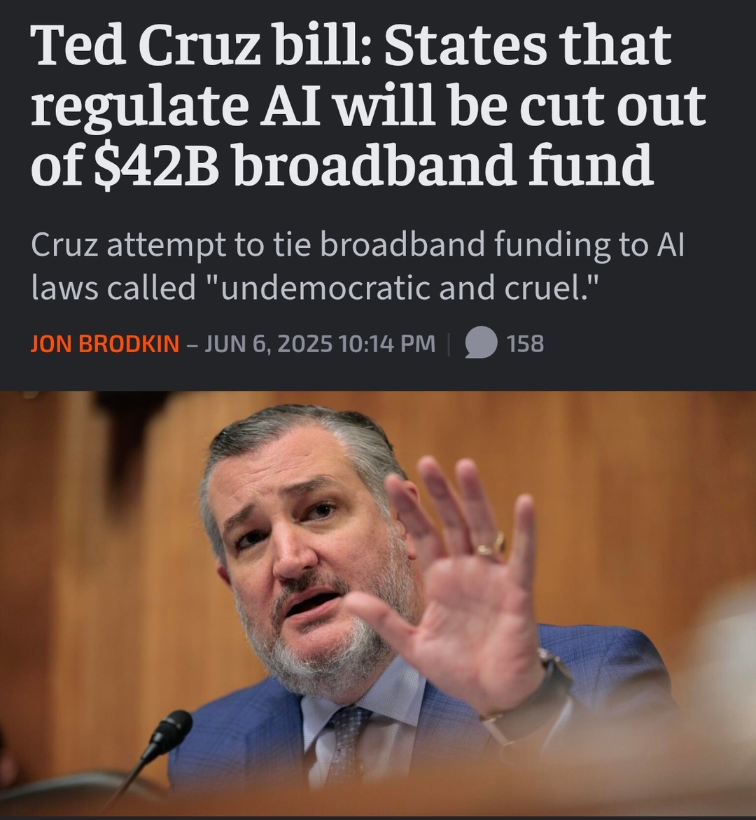 Ted Cruz wants to gatekeep broadband over AI laws - meme
