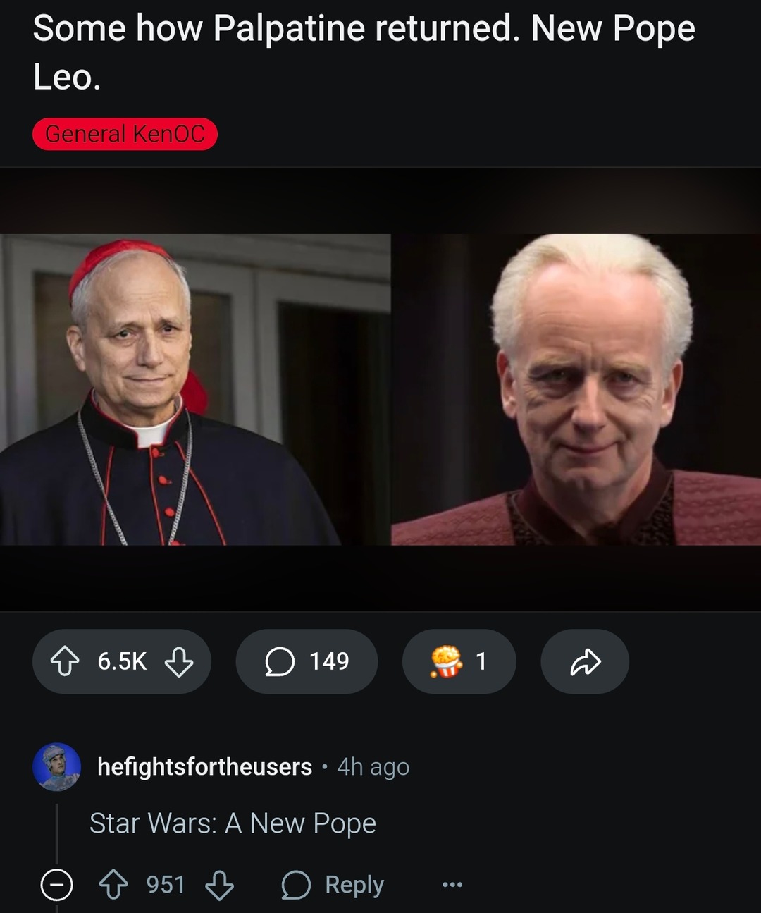 Somehow Palpatine returned… as the Pope - meme