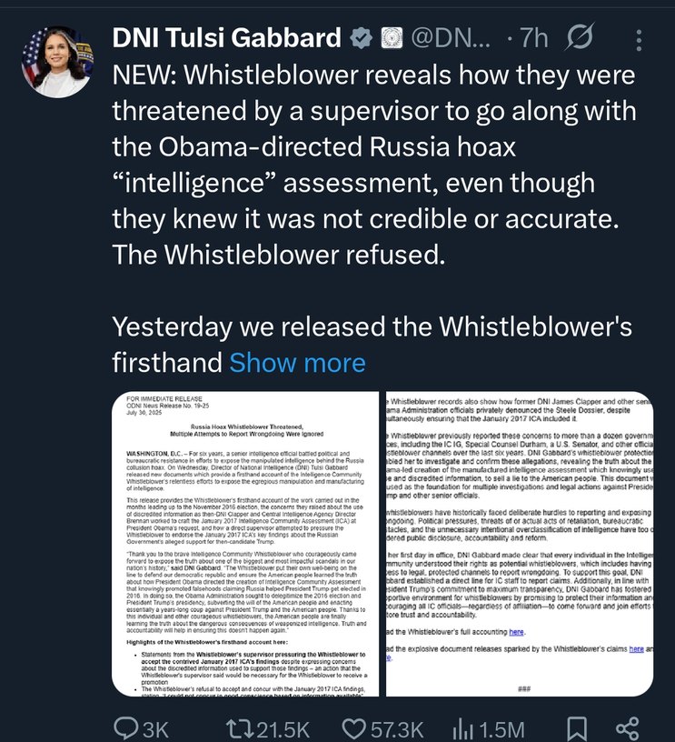 Gabbard drops whistleblower claims on Russia probe origins - meme