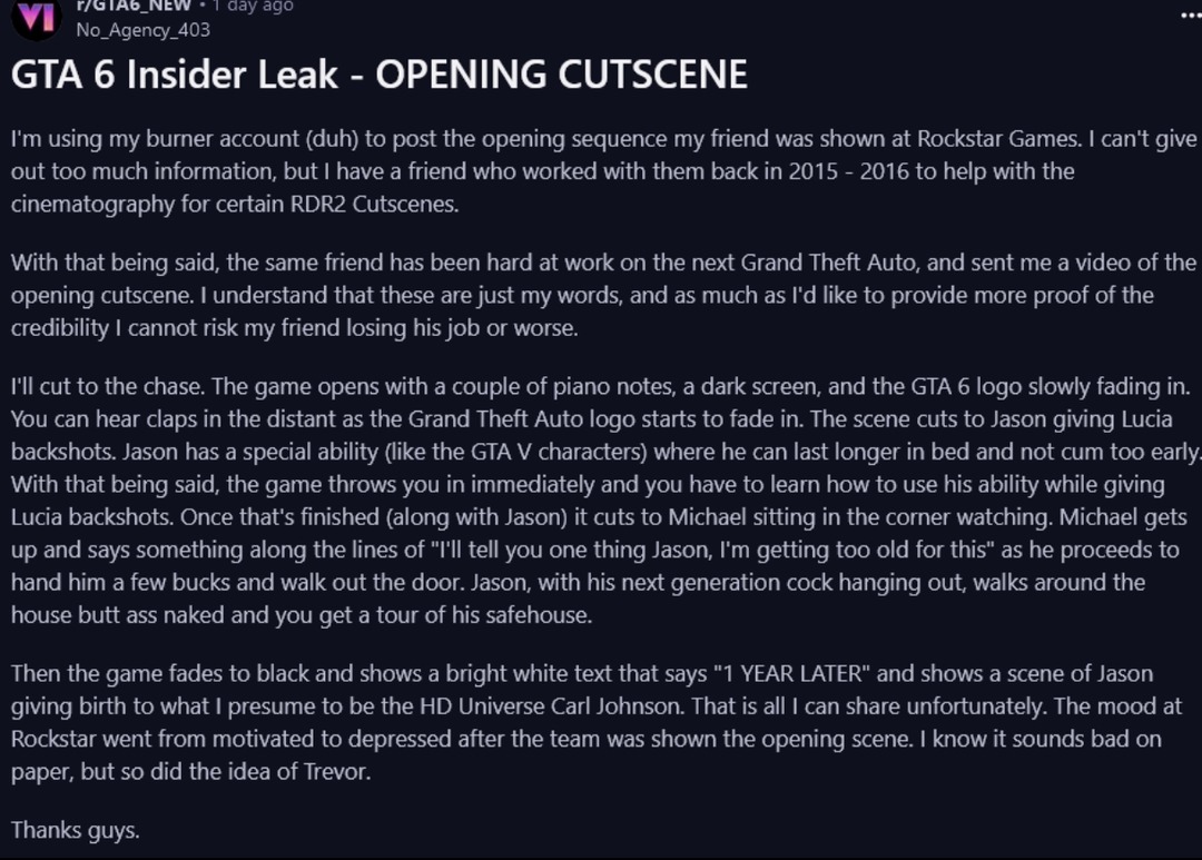 Leaked GTA 6 intro sounds like AI fanfic on hard drugs - meme