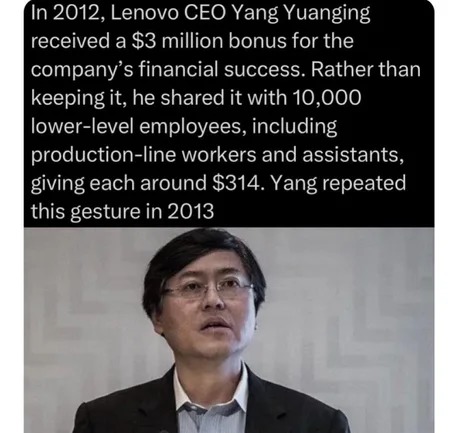 Lenovo CEO sharing his bonus - meme