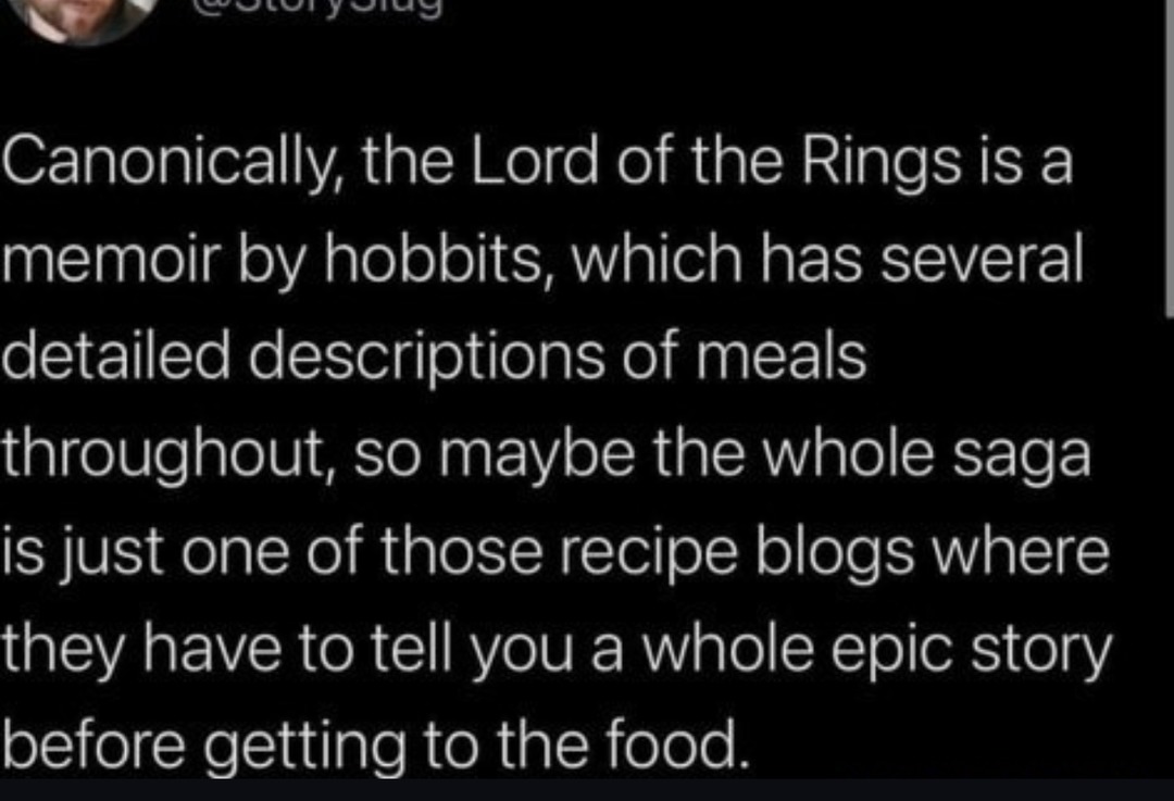 Lord of the Rings is just a recipe blog with extra steps - meme
