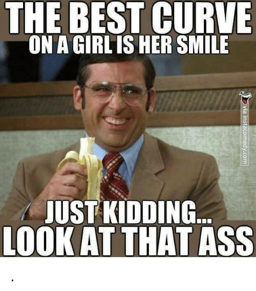 The bes t curve on a girl is her smile.... Ok look at that ass! - meme