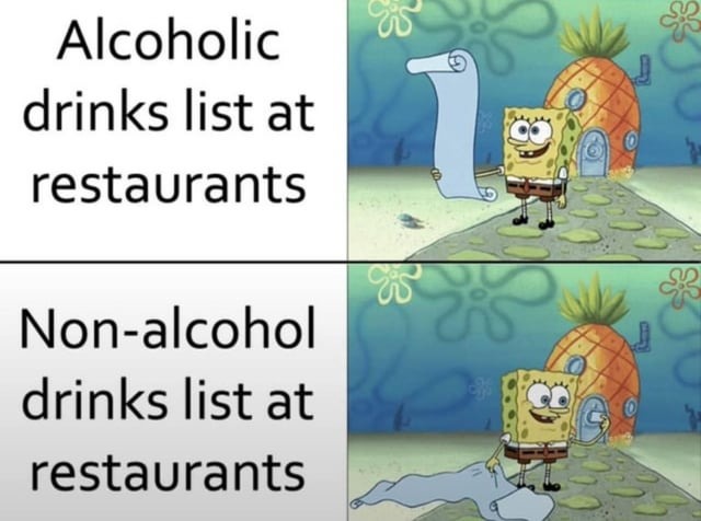Non alcohol drinks list - meme
