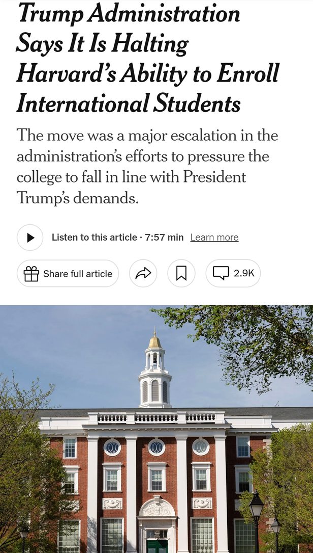 Trump blocks Harvard from enrolling international students - meme