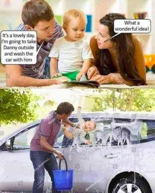 Wash the baby with the car - meme