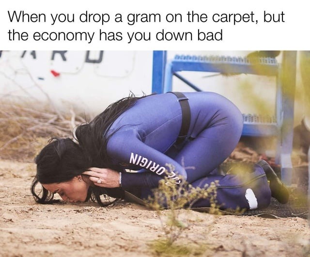 Dropped a gram on the carpet. Economy said 5 second rule - meme