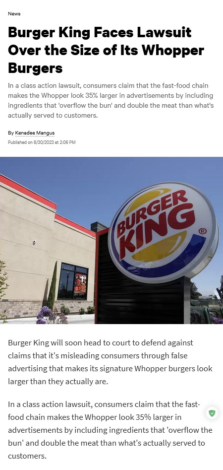 Burger King Faces Lawsuit Over the Size of Its Whopper Burgers - meme