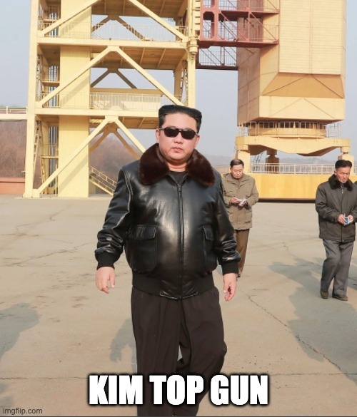 Funny meme of Kim Jong-un dressed as Maverick from Top Gun