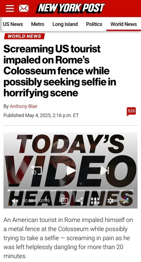 Tourist tried to selfie the Colosseum and got impaled instead - meme