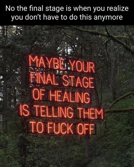 final healing stage: telling them to f*** off with peace and clarity - meme