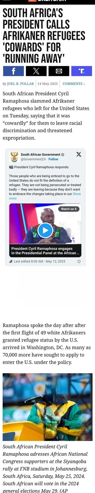 Ramaphosa calls Afrikaner refugees cowards for not liking the 'change' - meme