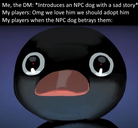 NPC dog with a sad story - meme