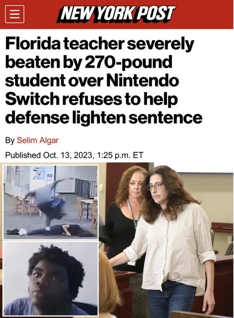 Florida teacher assaulted by autistic student over Nintendo Switch - meme