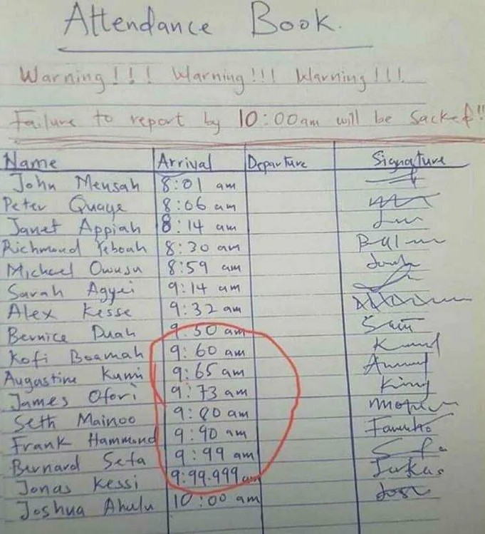 Just a typical attendance sheet here in africa - meme
