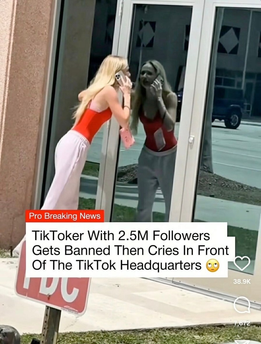 TikToker banned and crying outside HQ like it's a breakup - meme
