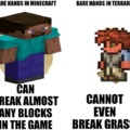 Bare hands in Minecraft vs in Terraria
