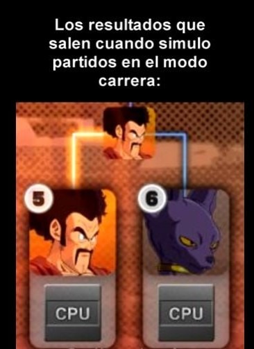 Cuando simulas partidos y salen resultados random - meme