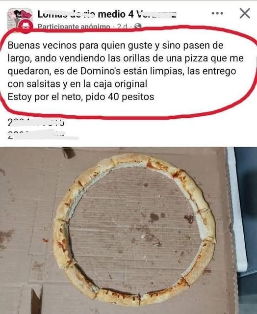 Vendo orillas de pizza con salsita por si andan pobres - meme
