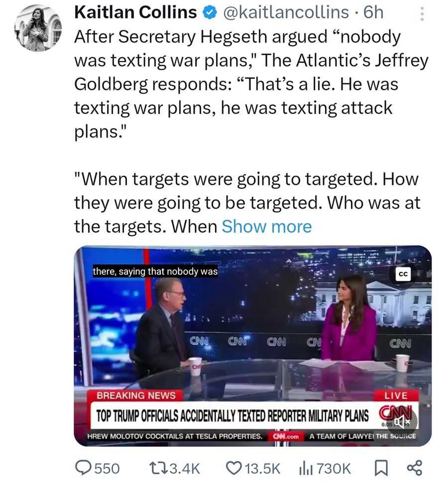 BREAKING: Trump’s Cabinet ‘accidentally’ texted military plans to a reporter - meme