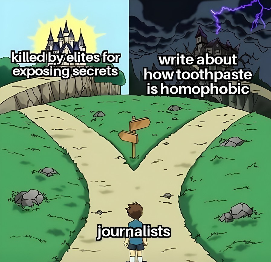 Journalists crossroad - meme