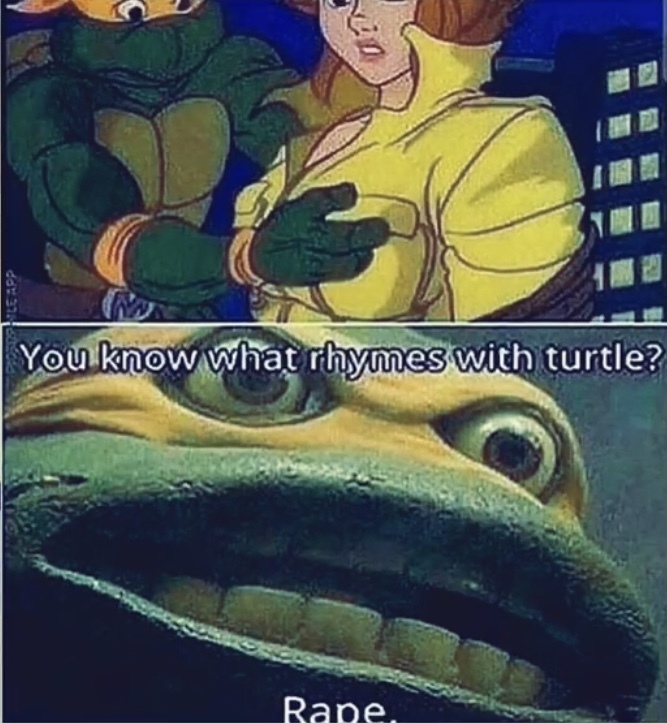 You know what rhymes with turtle... - meme