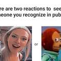 Two types of reactions to seeing someone you recognize in public