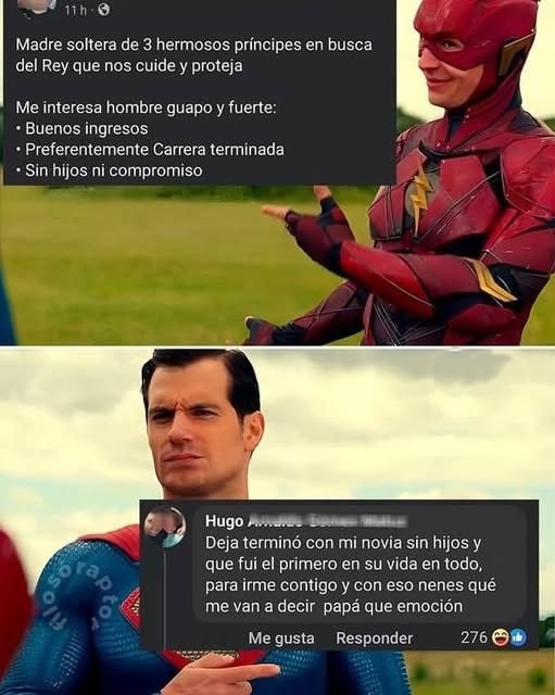 La madre soltera buscando rey y el Hugo dejándolo todo - meme
