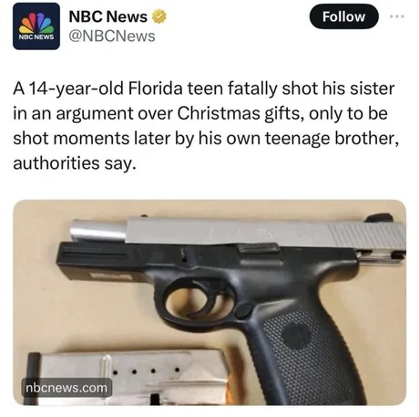 Florida teen siblings shot each other over Christmas gifts - meme