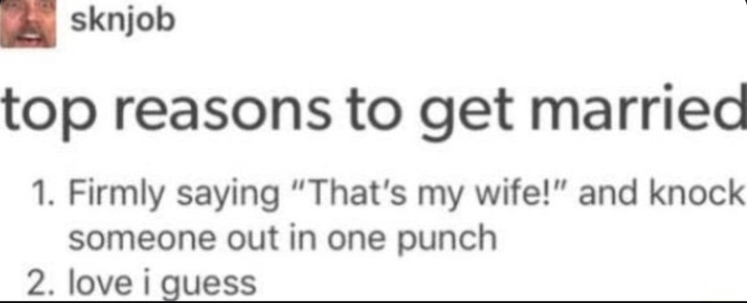 Reason to marry: say that's my wife and one punch KO - meme