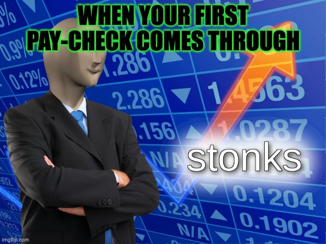 First paycheck stonks - meme