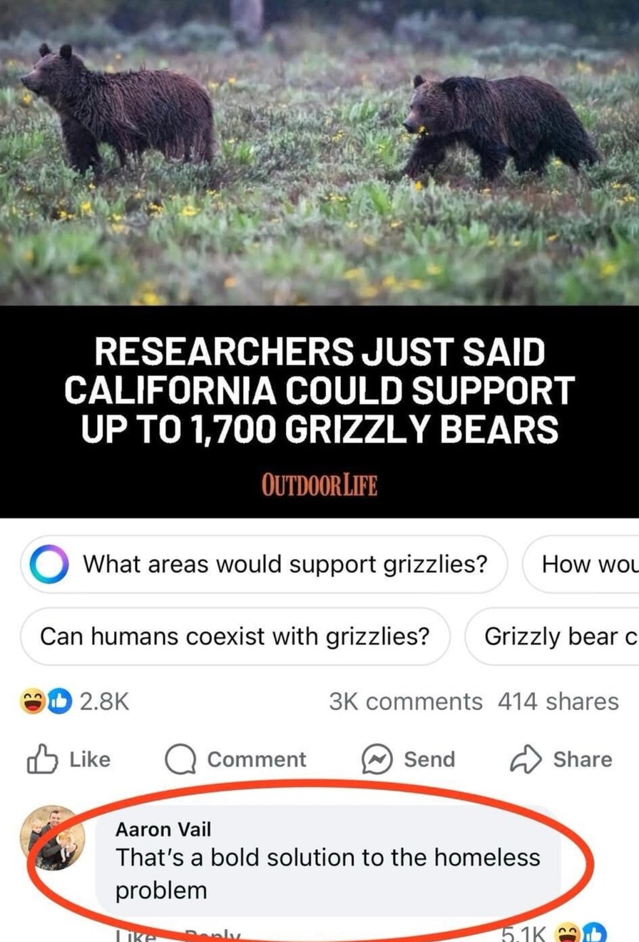 California’s new roommates: 1,700 grizzlies - meme