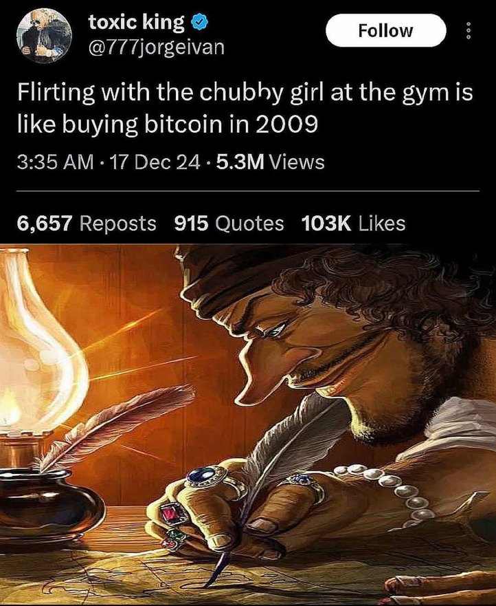 Flirting with the gym thickie like you're early on Bitcoin - meme