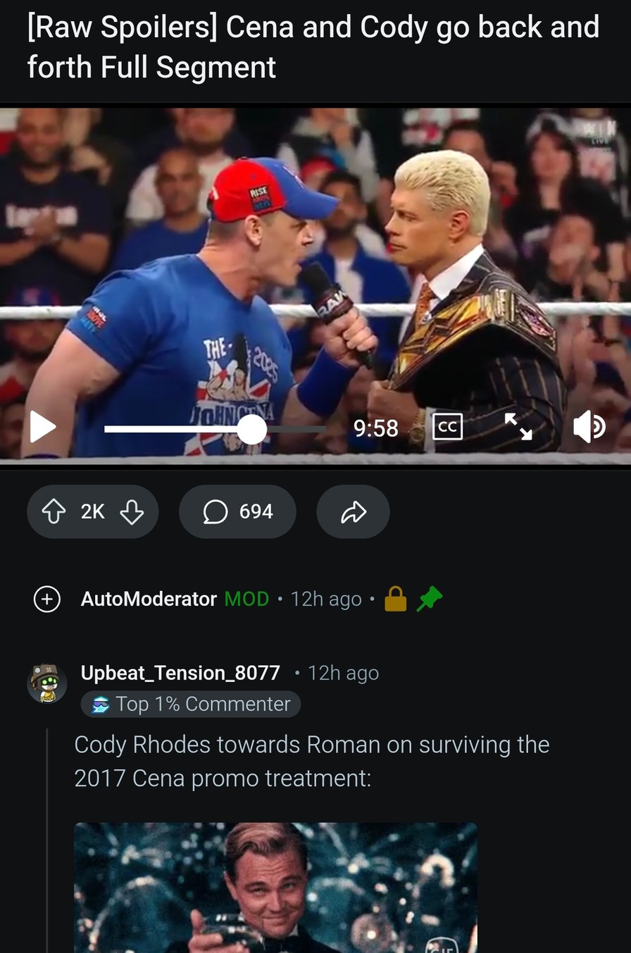 Cena and Cody cutting promos like it’s WrestleMania every week - meme