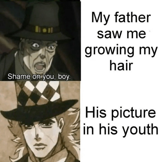 Dad judging my hair while looking like a 70s rockstar in his youth - meme