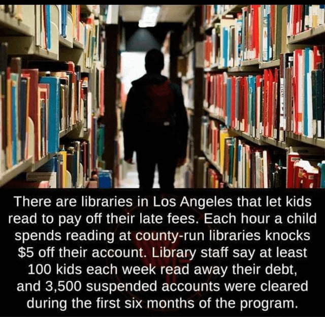 Los Angeles library late fee policy for kids - meme