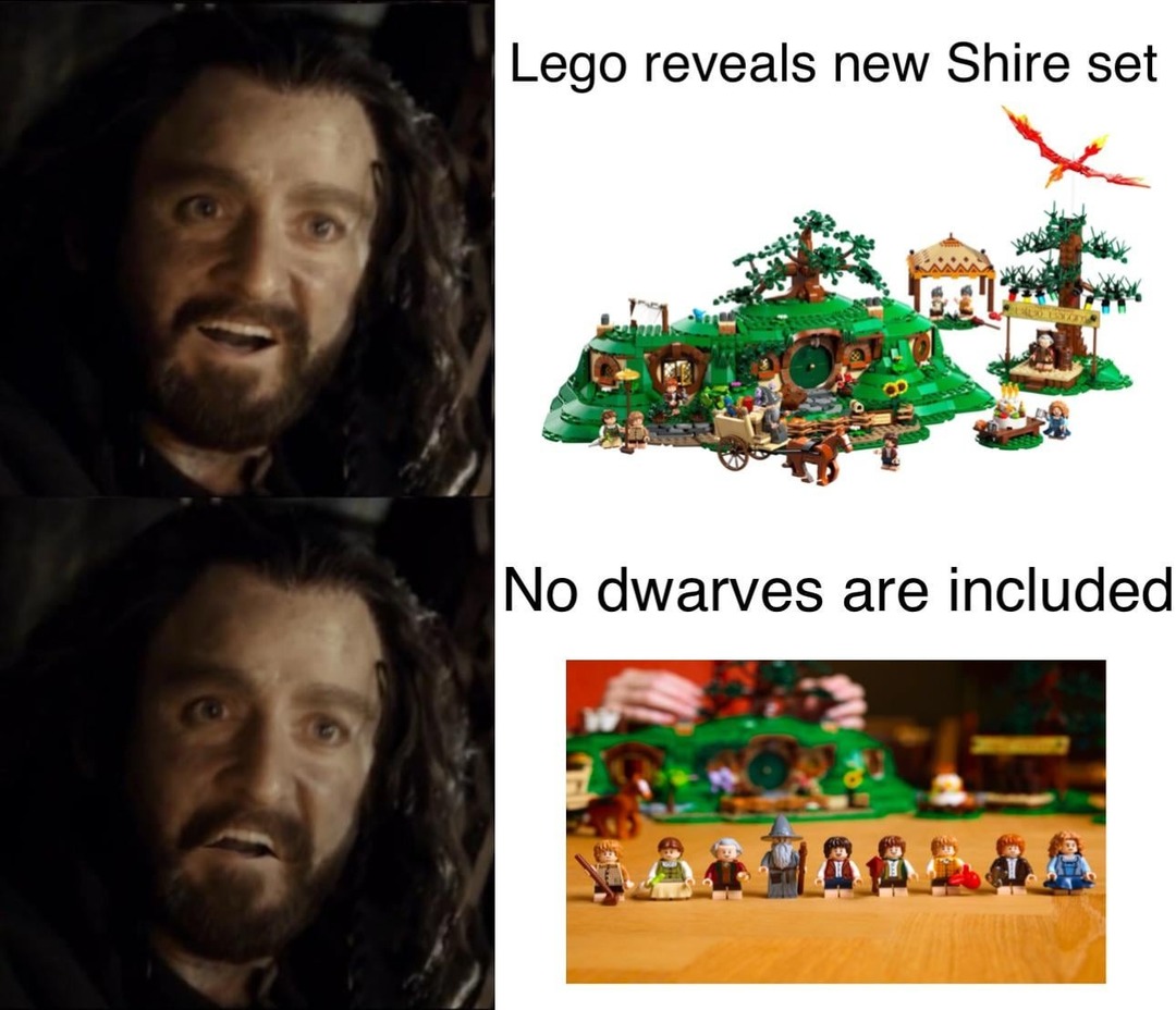 Lego releasing a Shire set without dwarves is a design crime - meme