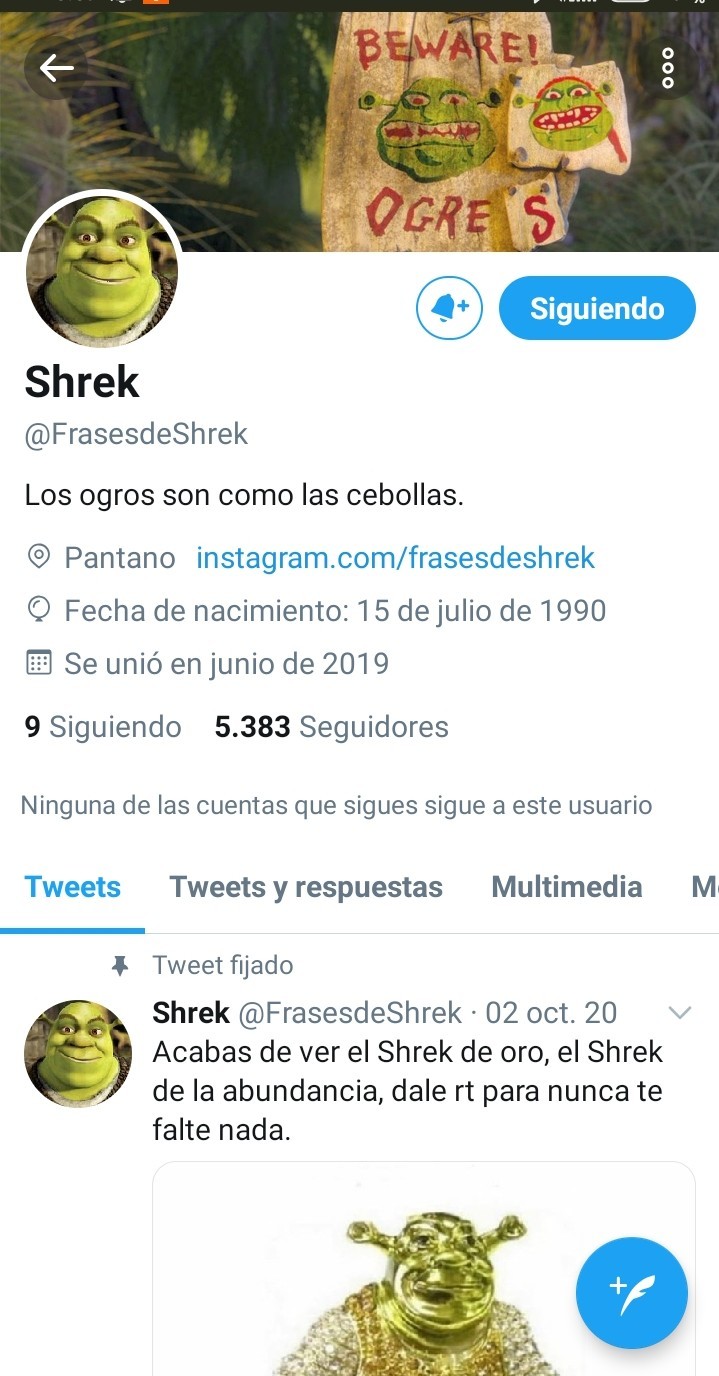 Sigan a Shrek en Twitter - meme