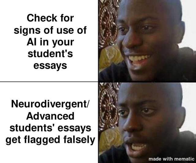 Your essay got flagged by AI detector? Congrats, you're gifted - meme