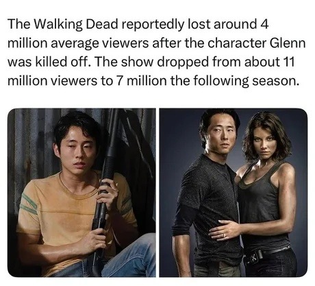TWD lost 4M viewers after Glenn died - meme