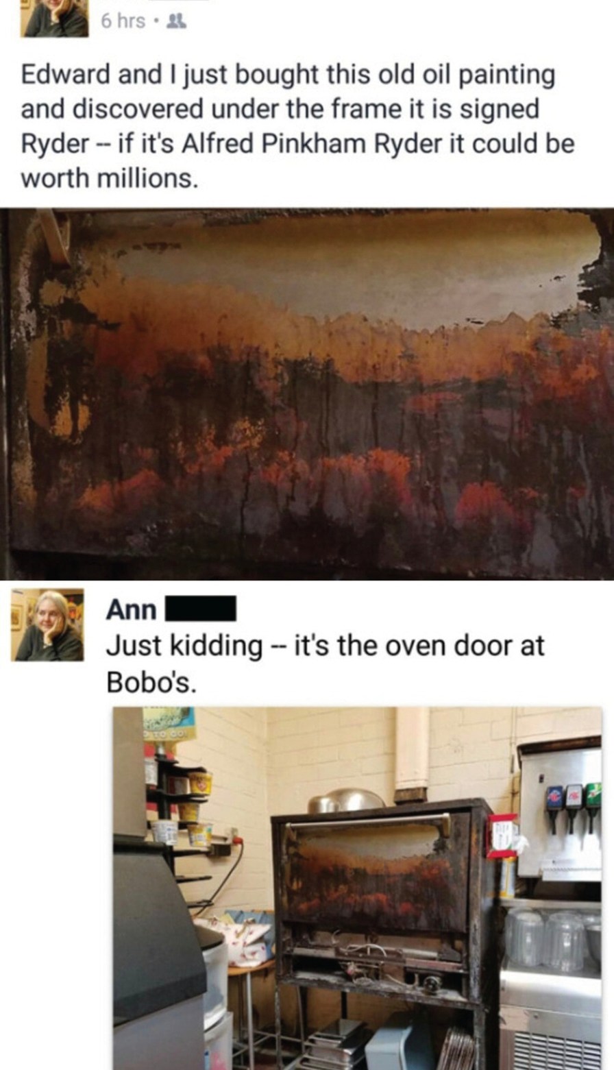 When you find a signed painting and think you're about to become a millionaire... or not. - meme
