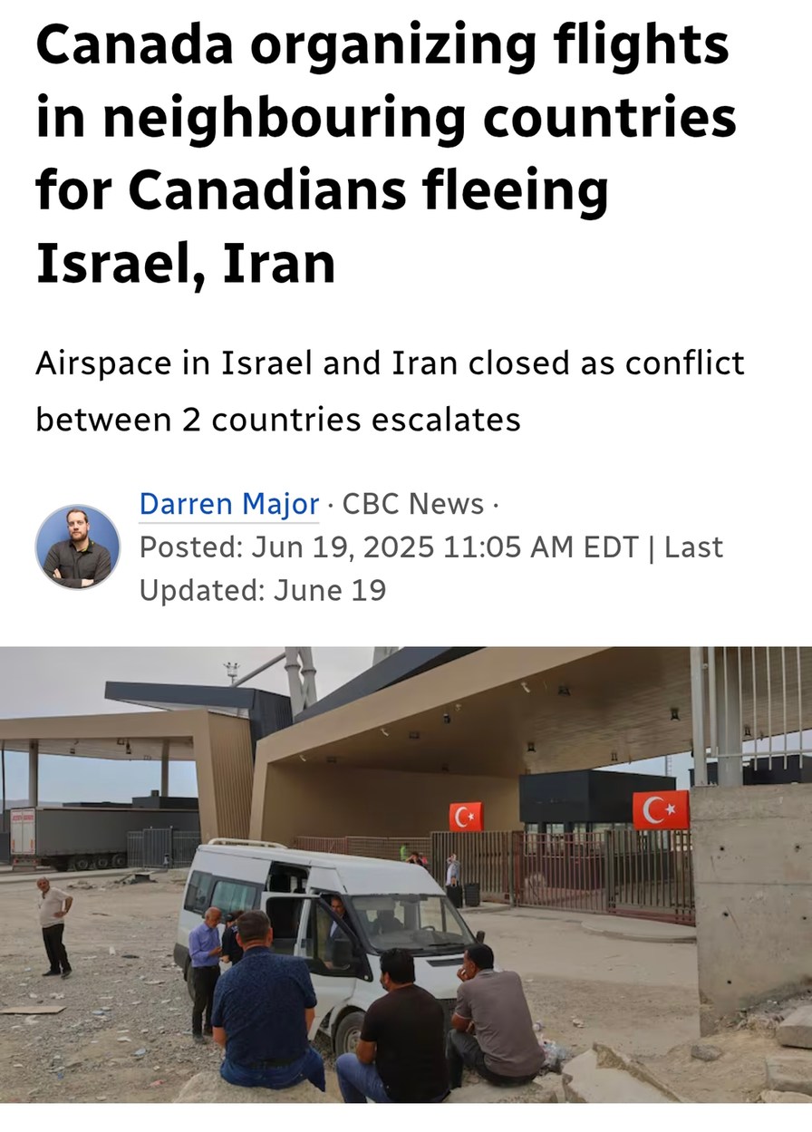 Canada flying folks out while Israel-Iran airspace goes dark - meme