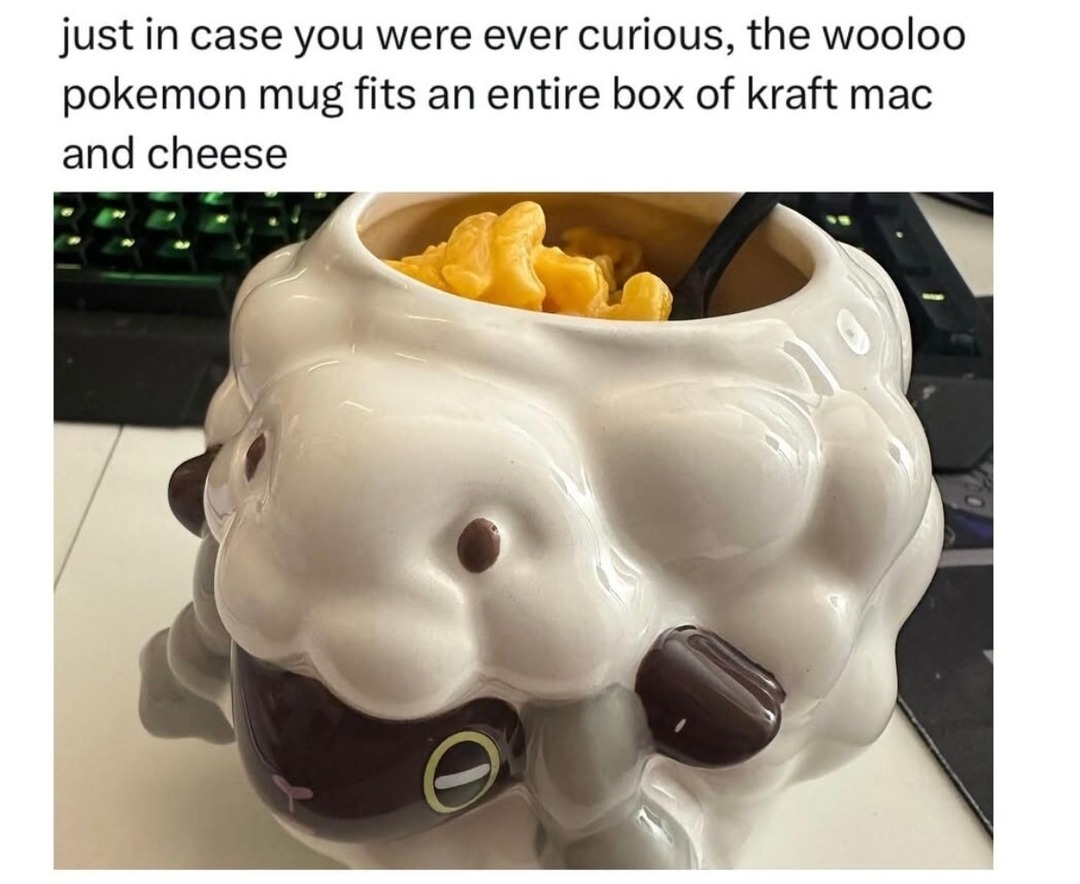 Wooloo mug was built for Kraft cheese, not coffee - meme