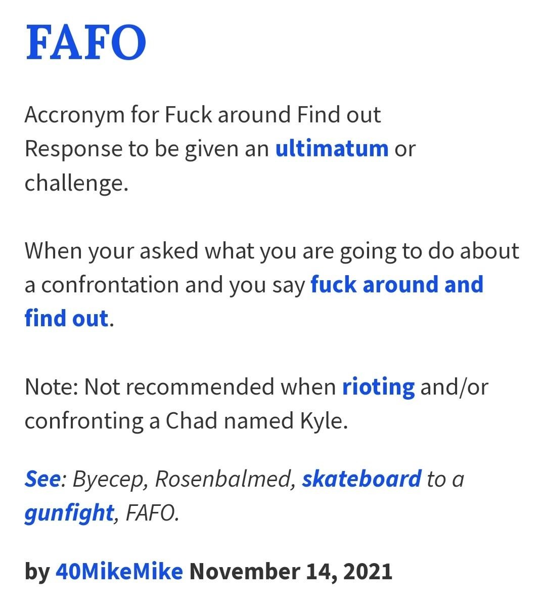 Came acroas this. Had a laugh. FAFO. Urban dictionary random moment. - meme