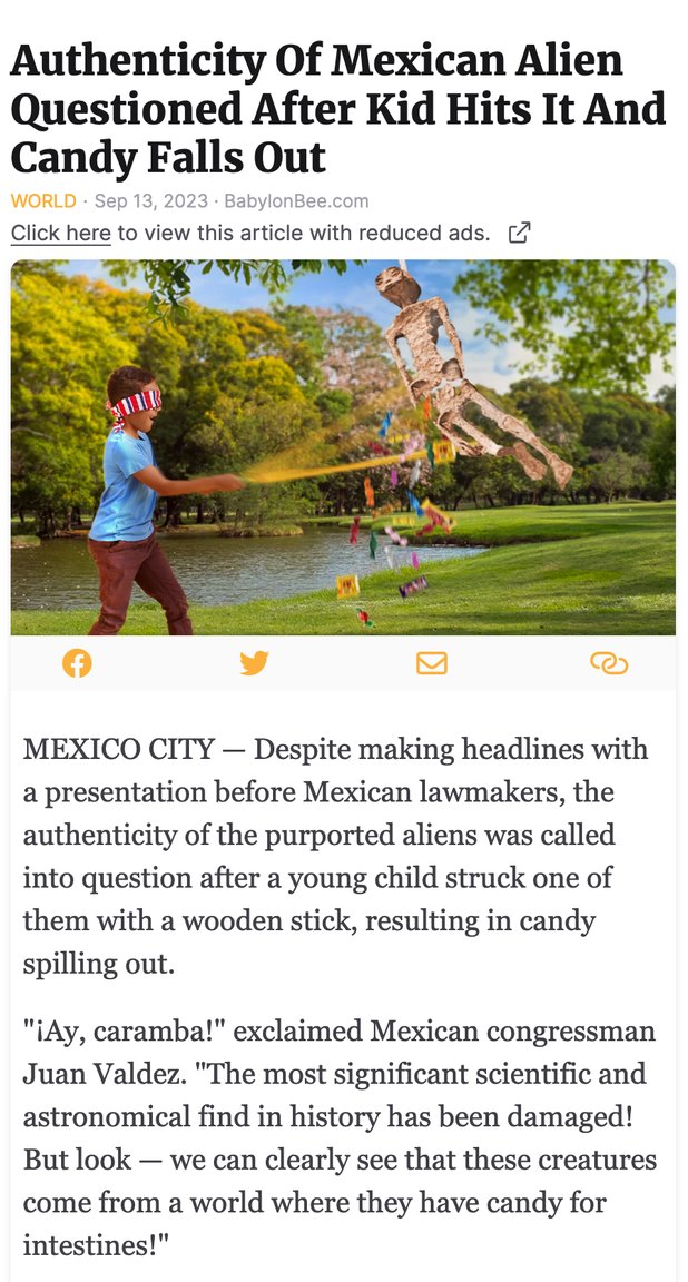 Authenticity Of Mexican Alien Questioned After Kid Hits It And Candy Falls Out - meme