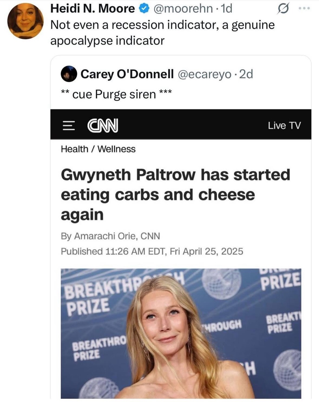 Gwyneth Paltrow eating cheese again is not a vibe, it's a warning - meme