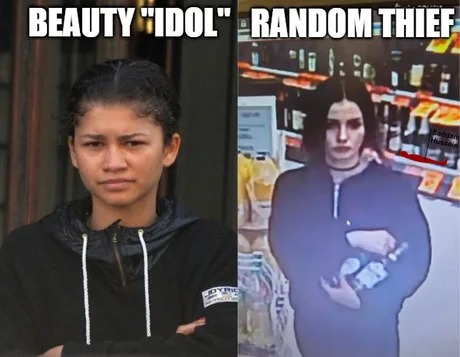 Beauty idol vs random thief - meme
