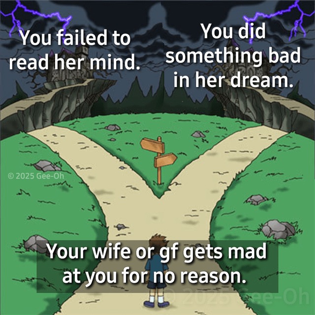 when your wife or gf gets mad at you for no reason - meme