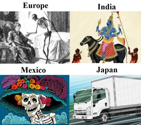 Representación de la parca en diferentes culturas - meme